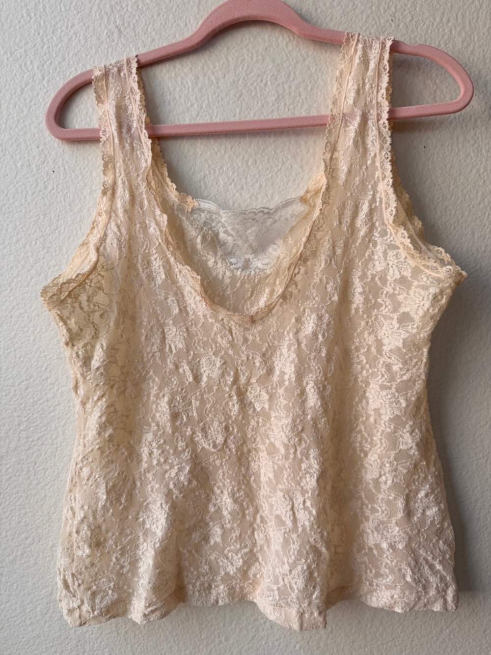 Vintage Cinema Etoile Lace Tank Top Ivory Sheer Floral Y2K Fairy Coquette XL USA - Picture 7 of 9